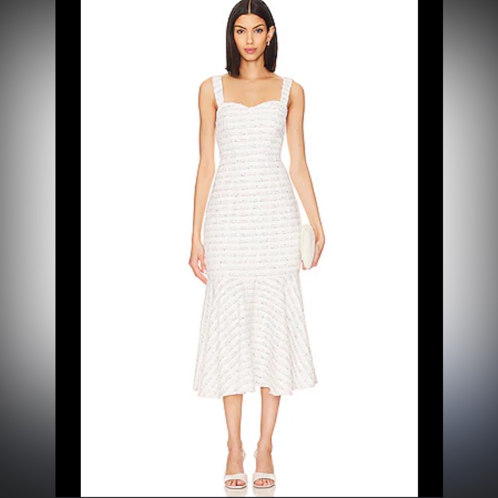 NWT Misa Los Angeles $450 White Tweed Sleeveless Midi Dress Size XS